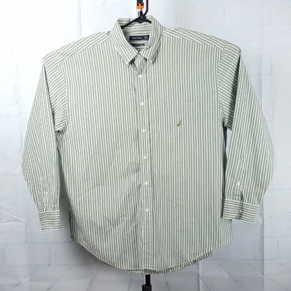 Nautica Mens XL Green Plaid Long Sleeve Shirt